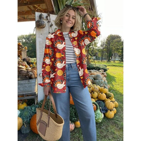 Women's Fall Graphic Long Sleeve Blouse for Thanksgiving and Halloween - Picture 7 of 7